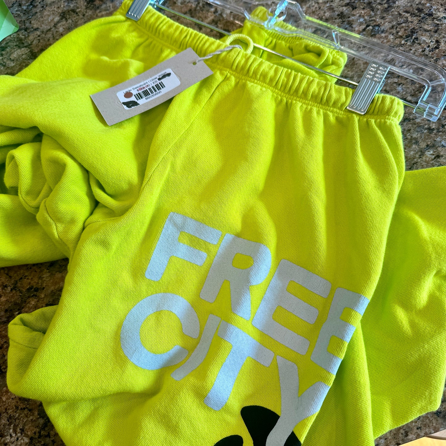 Free City Sweatpants Bright Green Chartreuse Glow Yellow Classic Logo Unisex