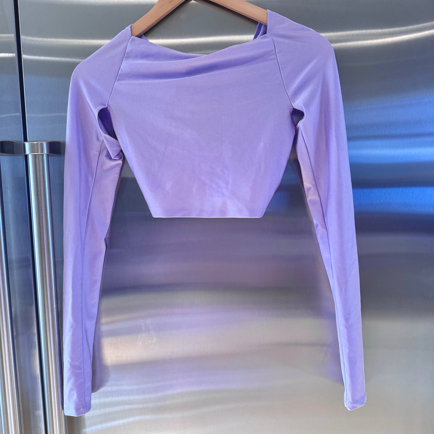Coperni Lilac Light Purple Twist Cutout Cropped Draped Top Long Sleeve Crop