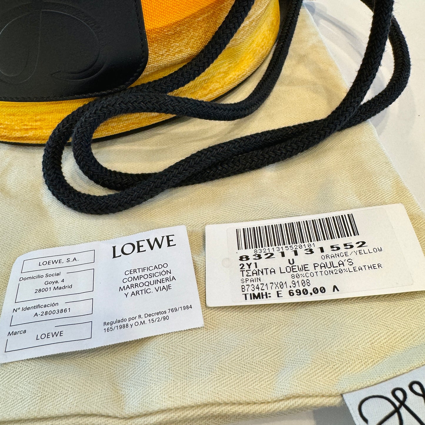 Loewe Large Sailor Bag Paula's Ibiza Yellow Orange Logo Leather Canvas Purse