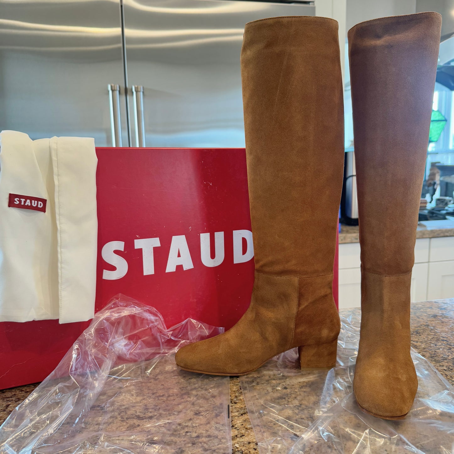 Staud Nancy Boot Leather Tall Knee High in Tan Brown
