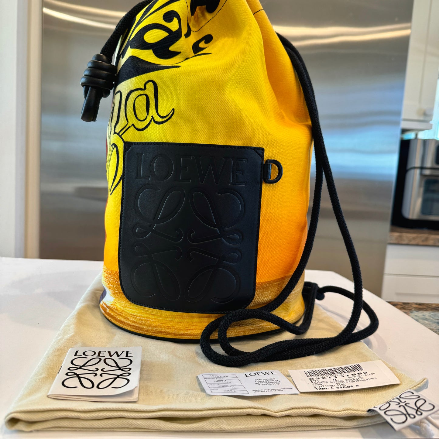 Loewe Large Sailor Bag Paula's Ibiza Yellow Orange Logo Leather Canvas Purse