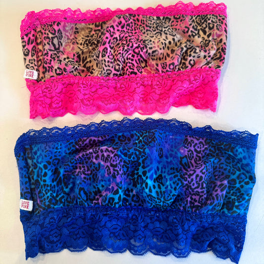 PINK Like NEW Victoria Secret Cheetah Lace Bandeaus Bralettes BUNDLE 2x Used