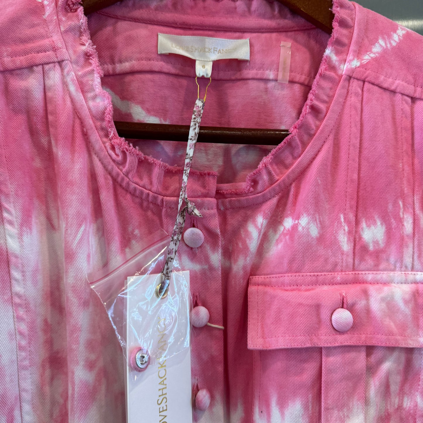 LoveShackFancy Paca Jumpsuit in Hibiscus Hand Dyed Pink white Tie-dye