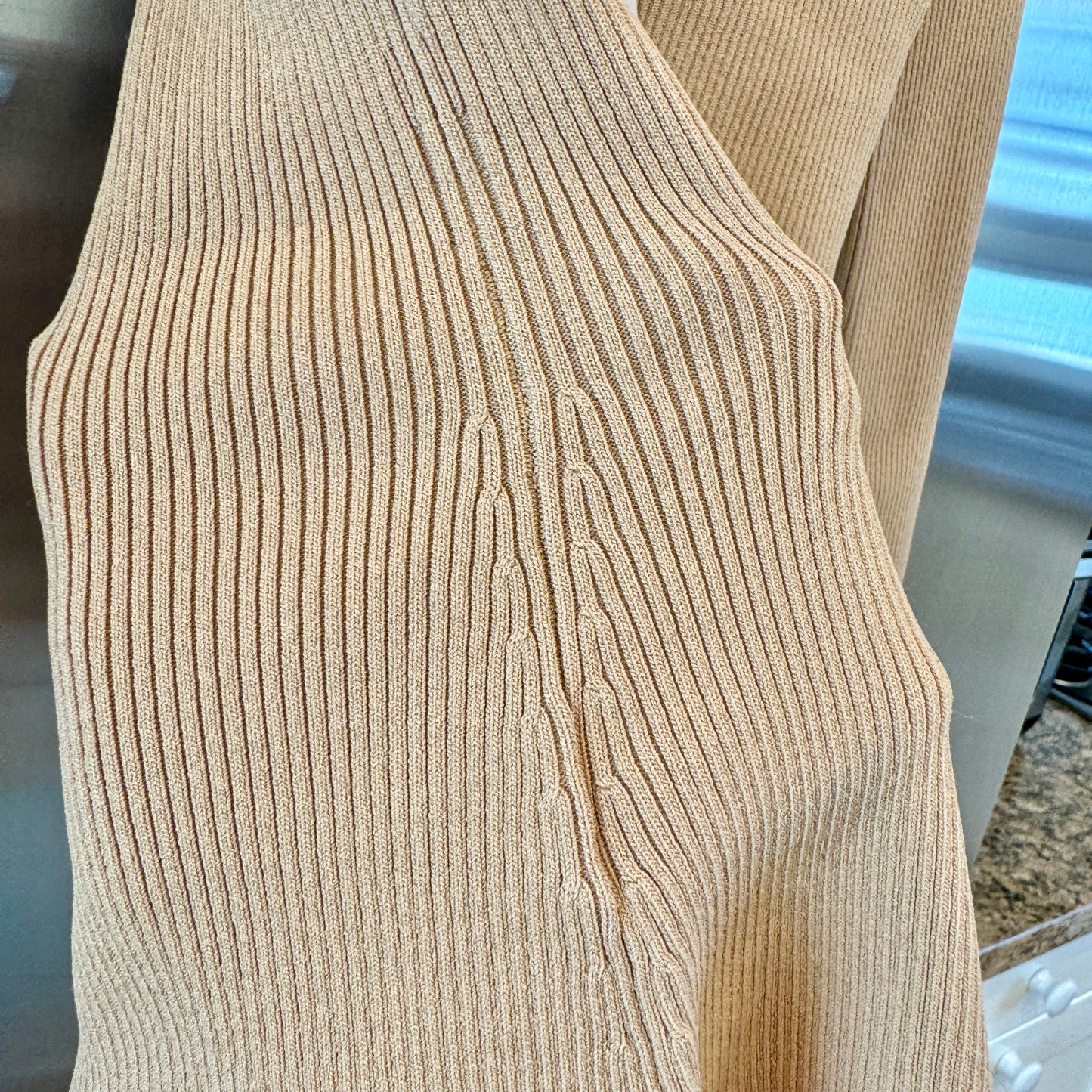Staud Craftsman Sweater Camel Tan Beige Off Shoulder