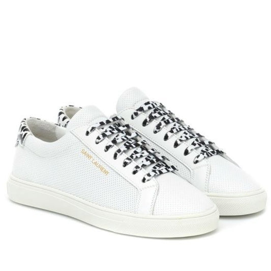 Saint Laurent Pre-Owned Perforated Andy leather sneakers in white with leopard trim