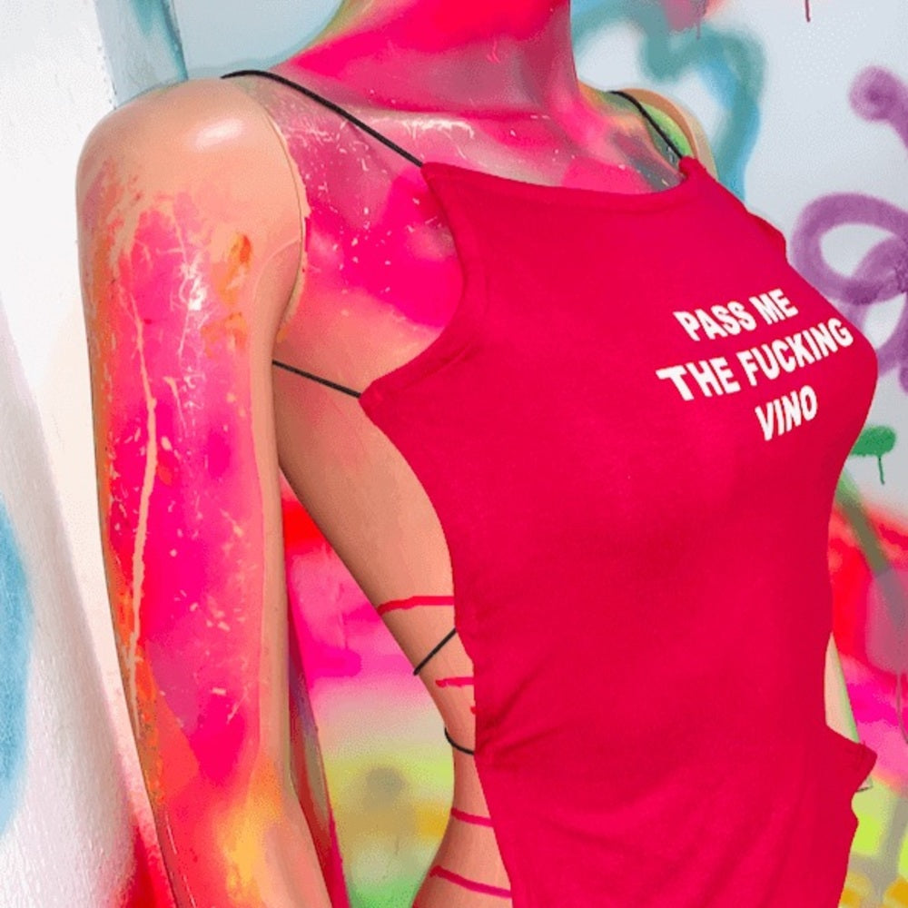 Omighty pass me the vino strappy back tank top in red