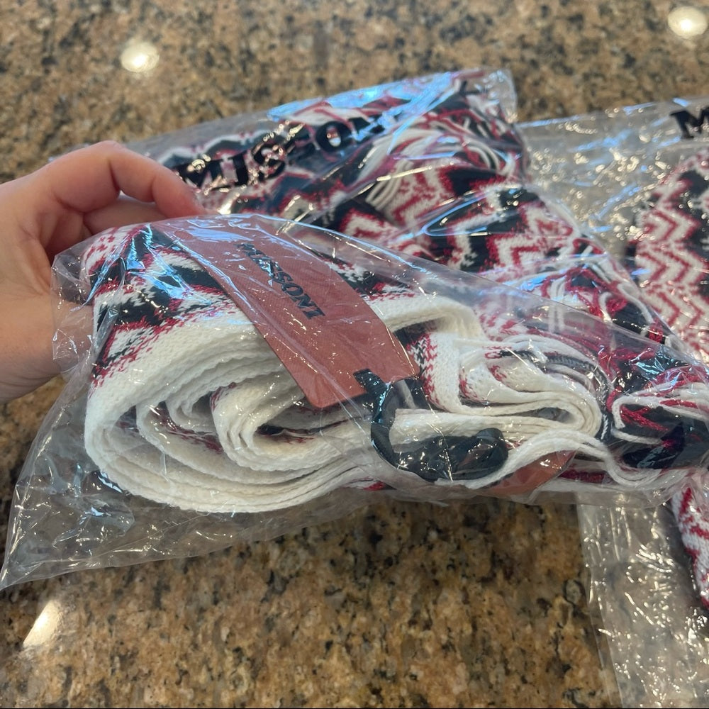 Missoni BUNDLE Set — scarf and knit beanie wool made in Italy red chevron