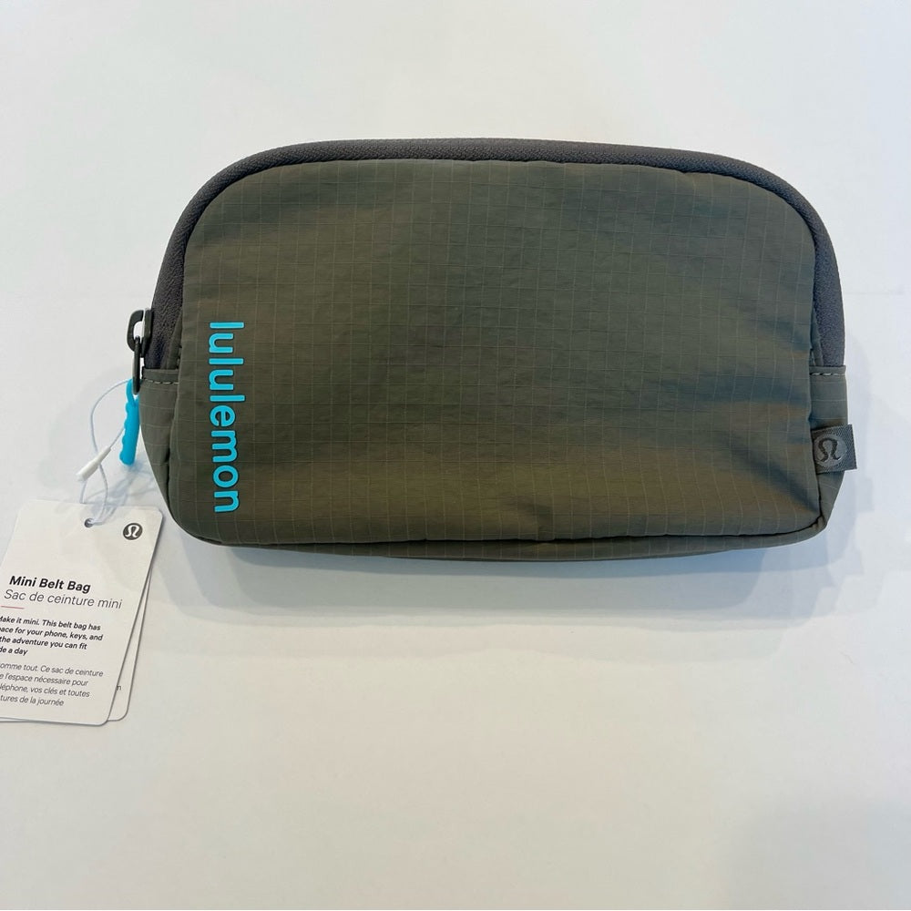 Lululemon Belt Bag Mini Carob Brown with Aqua Cyan Blue Mini Belt bag .7L Rare