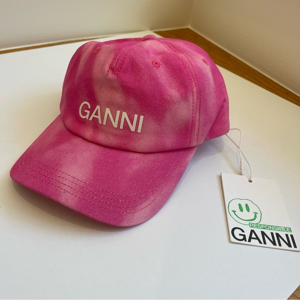 Ganni Canvas Tie Dye Pink Baseball Cap Hat
