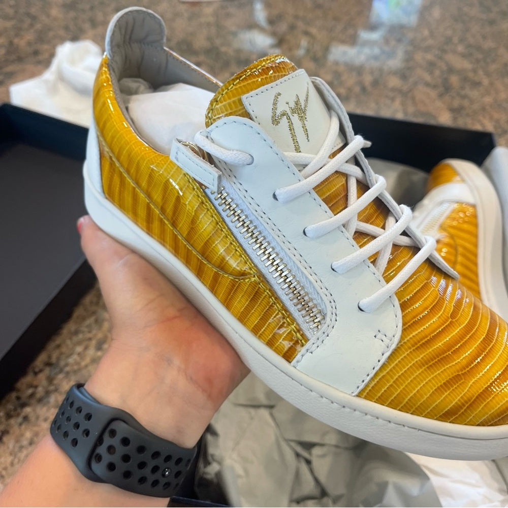 Giuseppe Zanotti Nicki Snake Leather sneaker in yellow / white