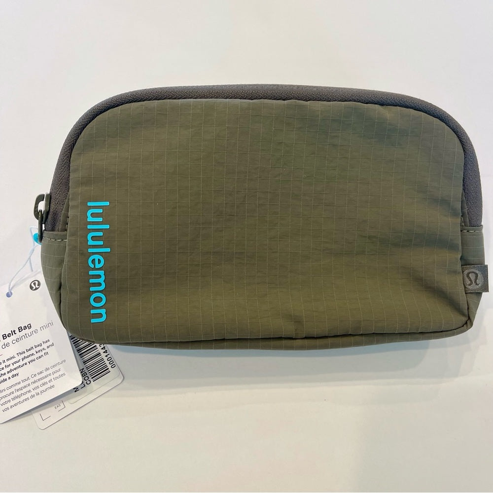 Lululemon Belt Bag Mini Carob Brown with Aqua Cyan Blue Mini Belt bag .7L Rare