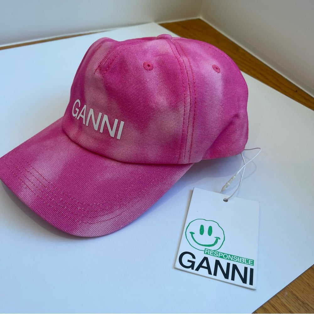 Ganni Canvas Tie Dye Pink Baseball Cap Hat