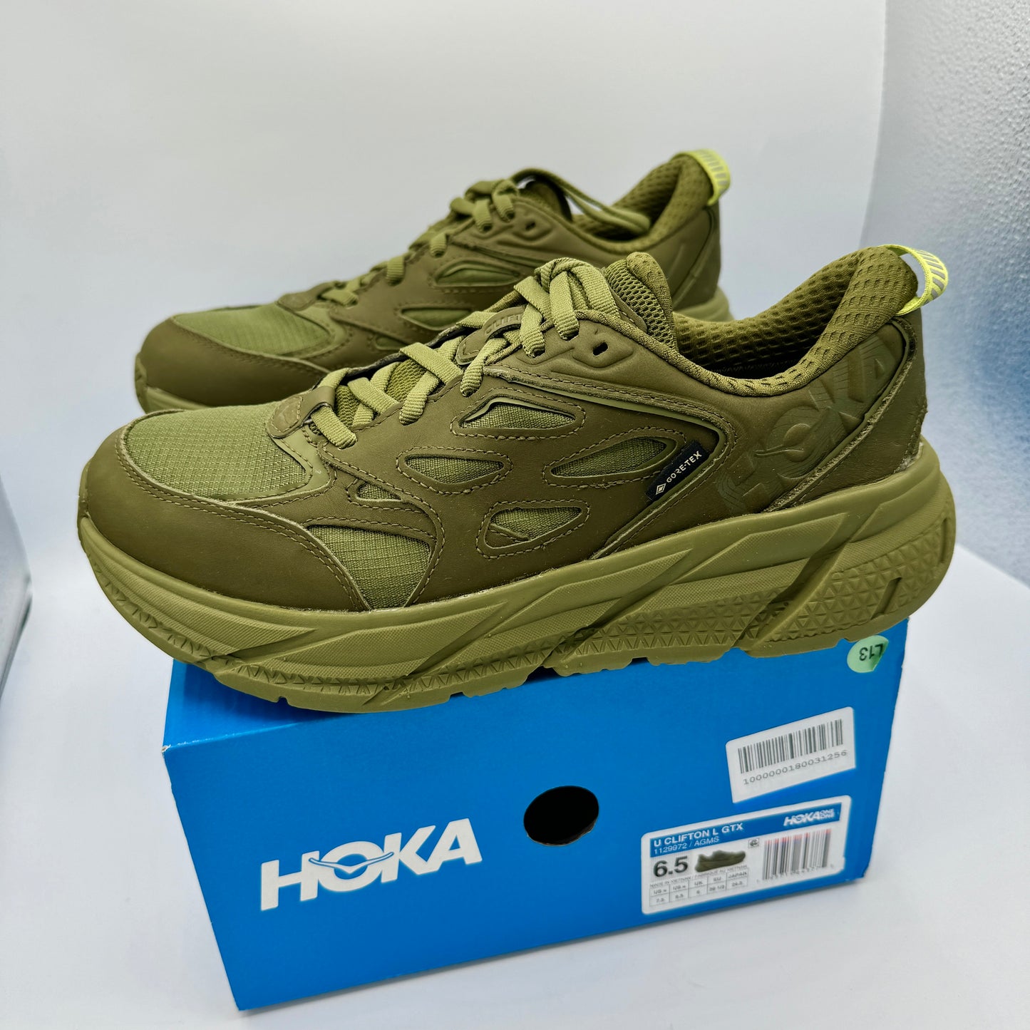 Hoka Clifton Leather Gore-Tex Waterproof Unisex Green Khaki Olive AGMS