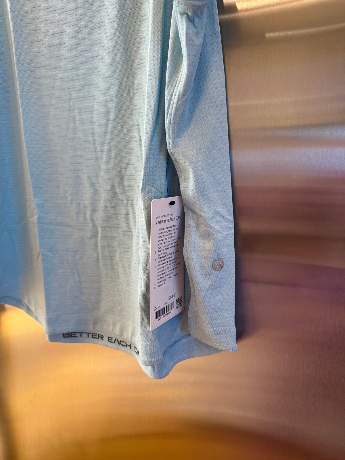 Lululemon License to Train Top , Mens Tank Top in Foam Cloud Blue