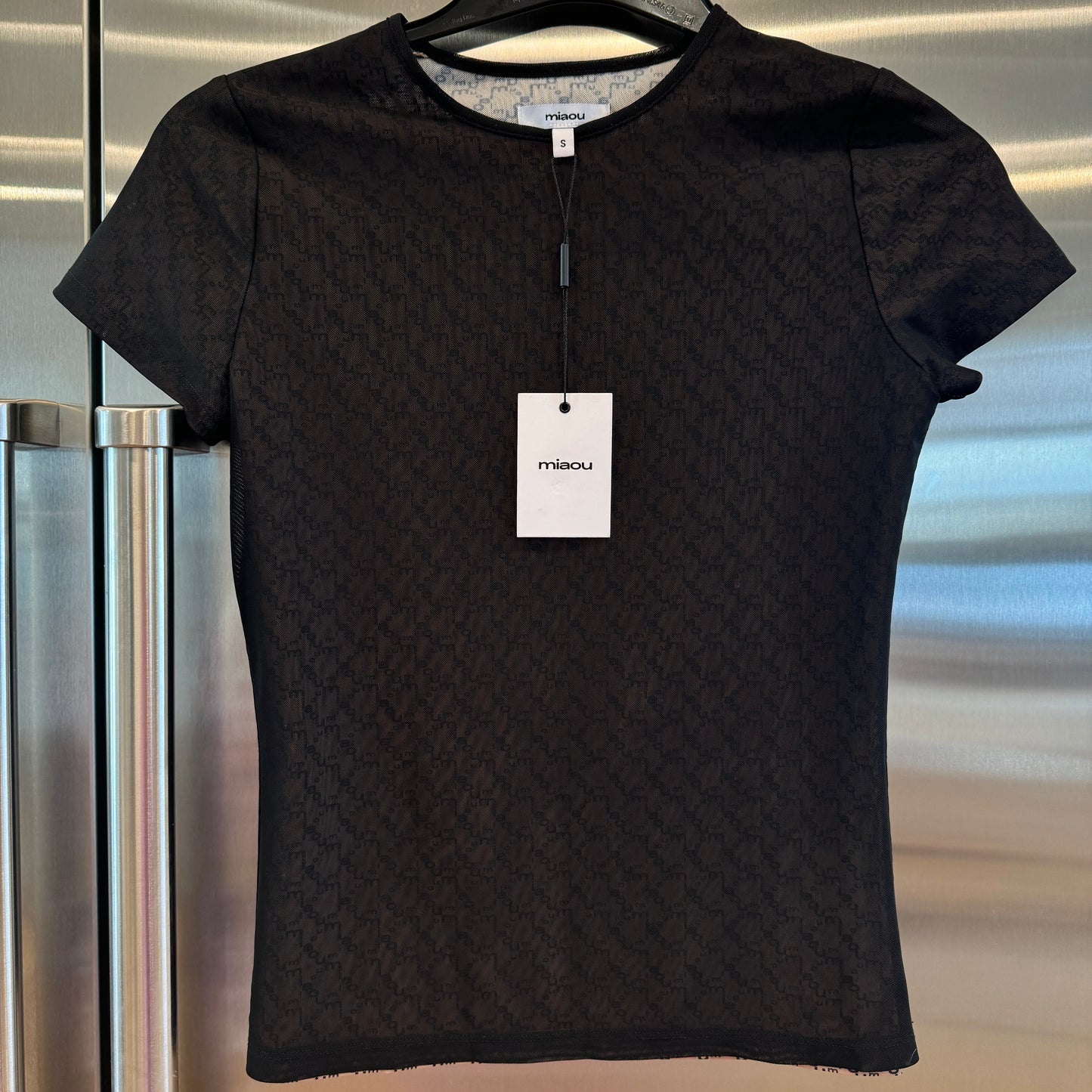 Miaou Printed Mini Tee in Dark Logo Black Monogram Double Layered Top