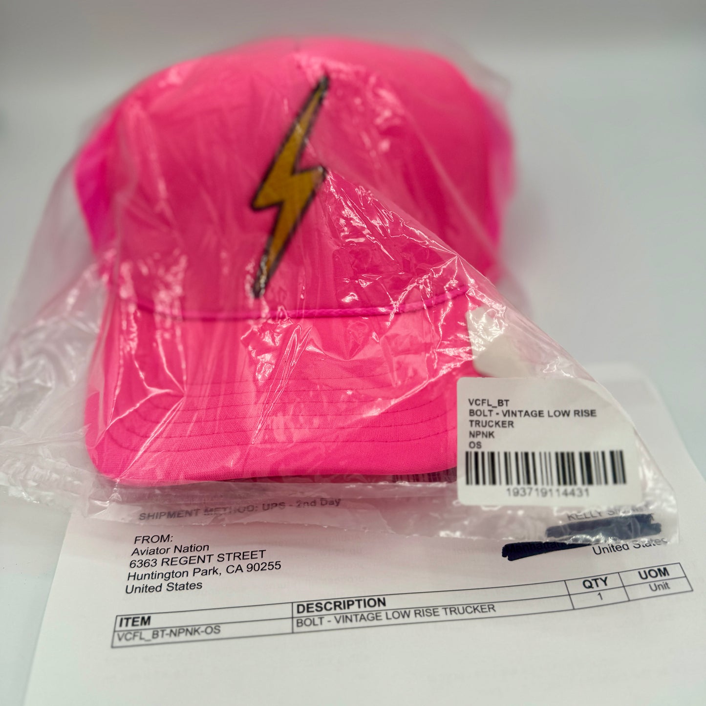 Aviator Nation Pink Bolt Hat embroidered lightning patch neon trucker cap