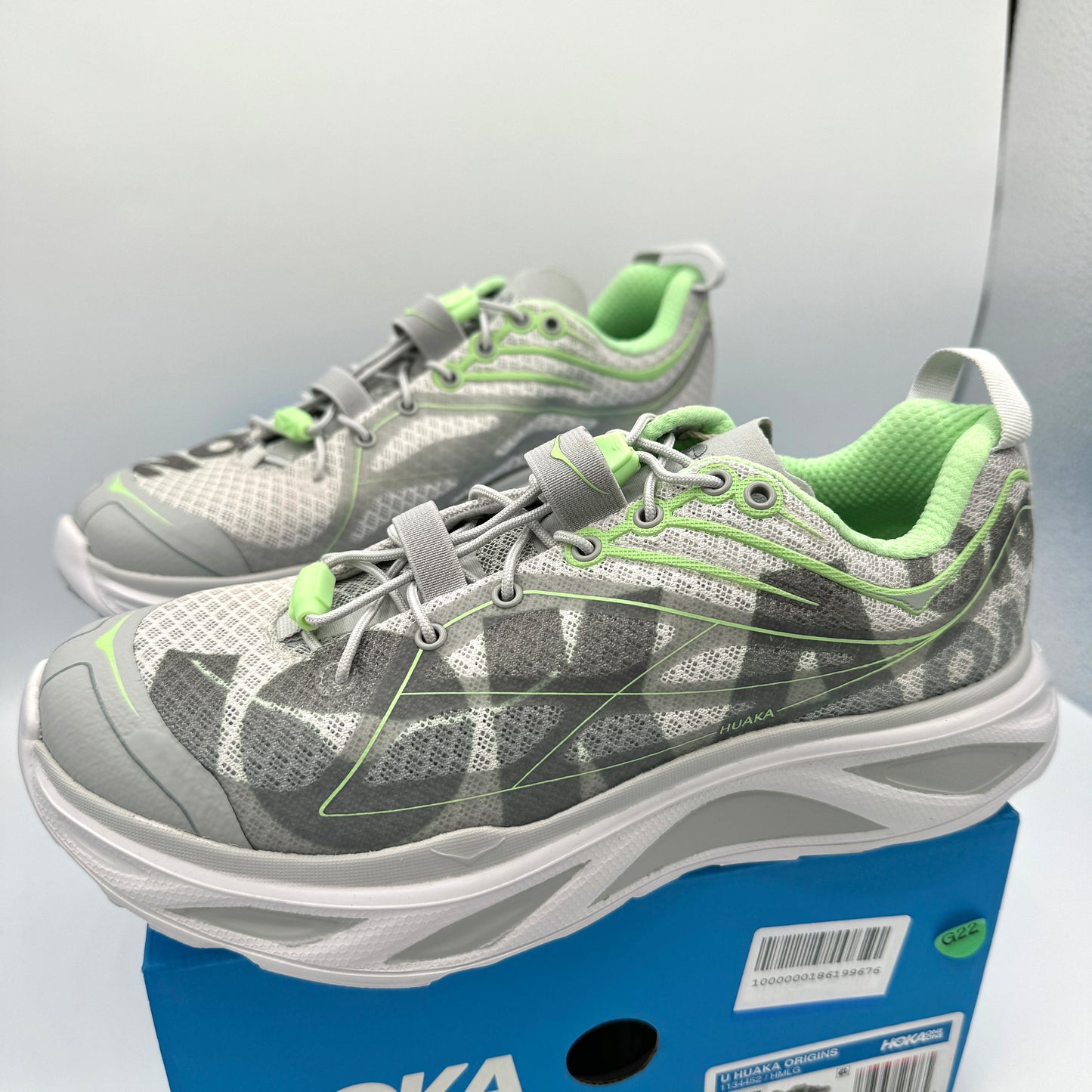 Hoka Huaka Origins Unisex Shoes Running Sneakers Light Grey Green Quick Lace