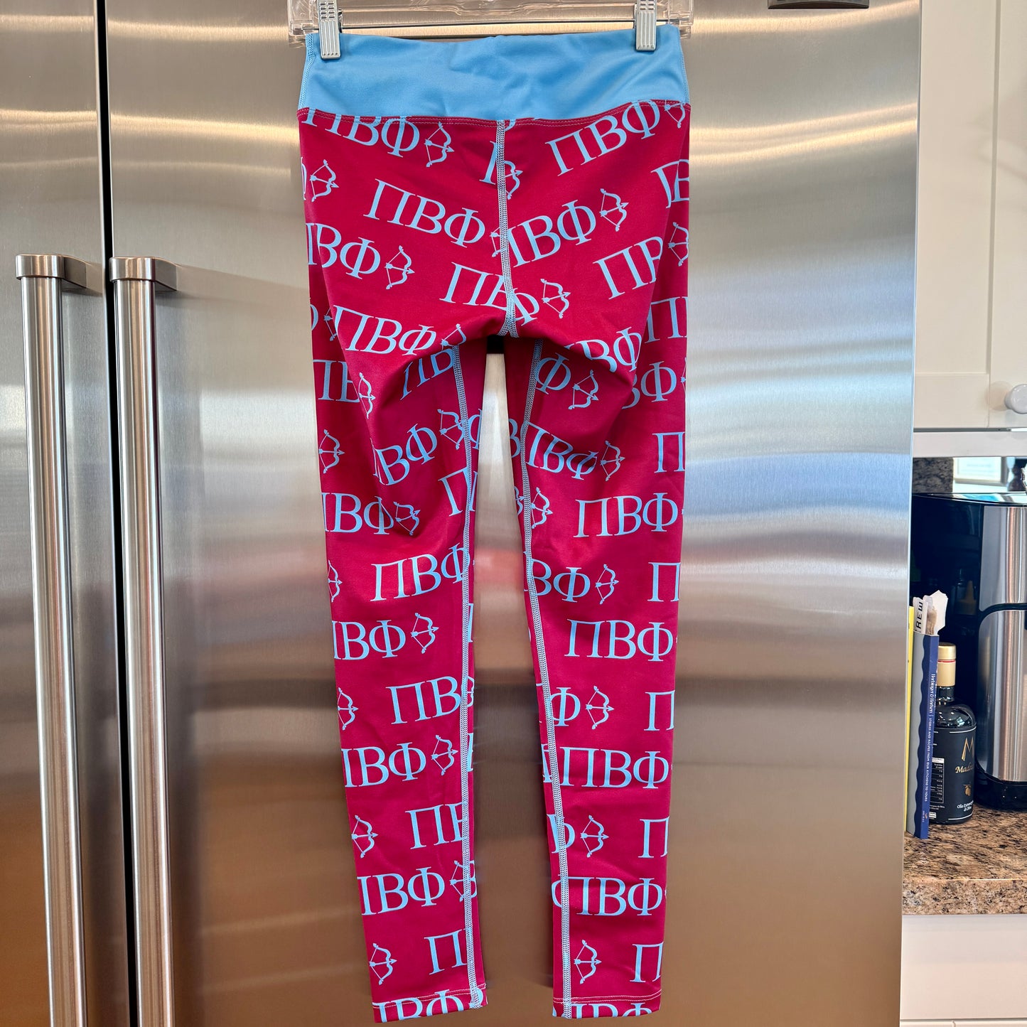 Pi Beta Phi Leggings Sorority Athletic Pants Wine Crimson / Silver Blue