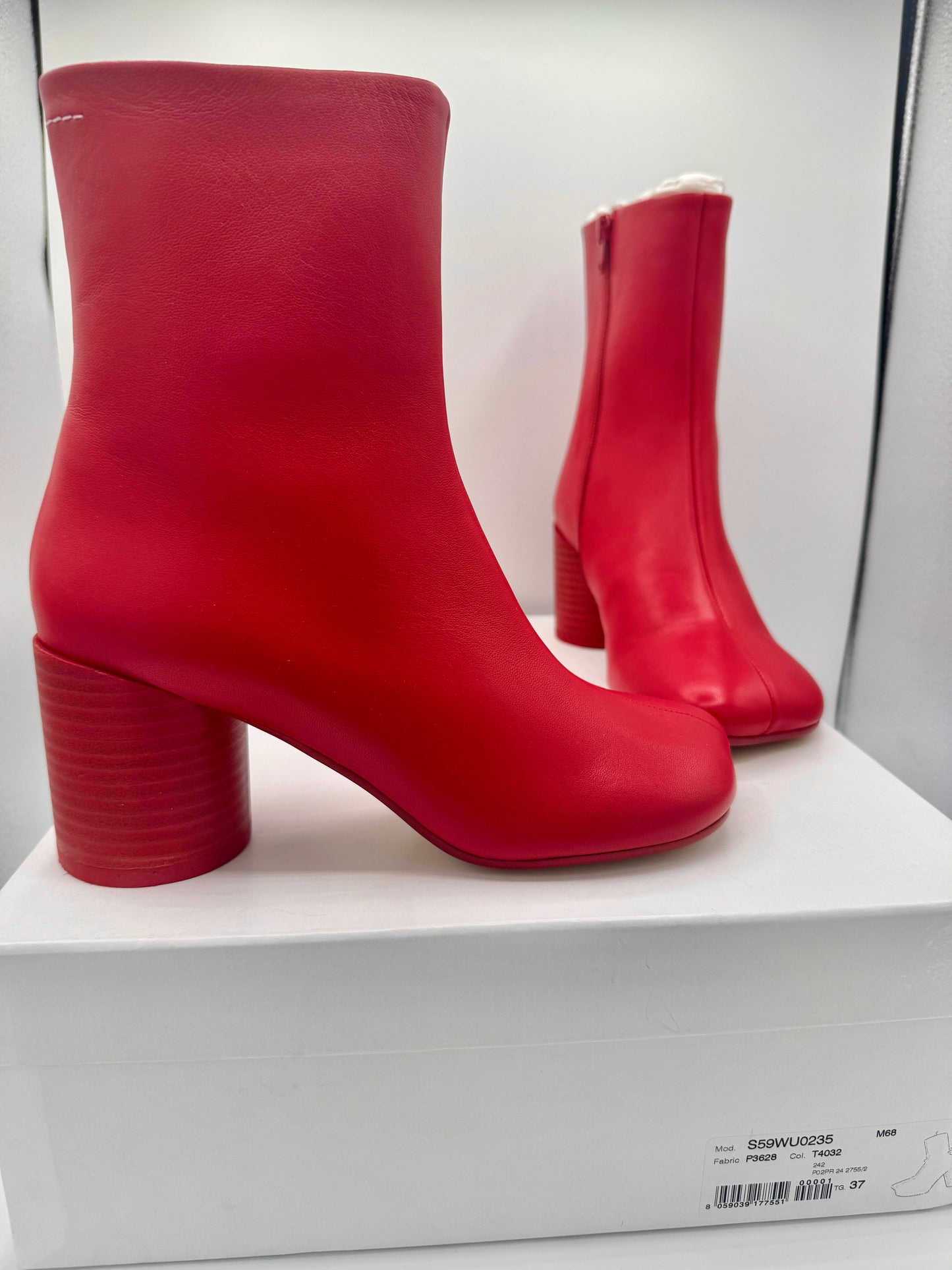 Maison Margeila MM6 Women’s Stitch Out Leather Anatomical Ankle Boots - Red