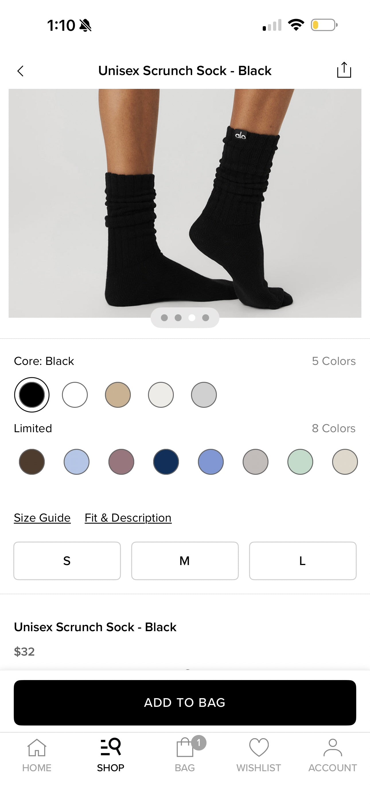 Alo Yoga (Bundle) Unisex Scrunch Socks, 5x Pairs - Black