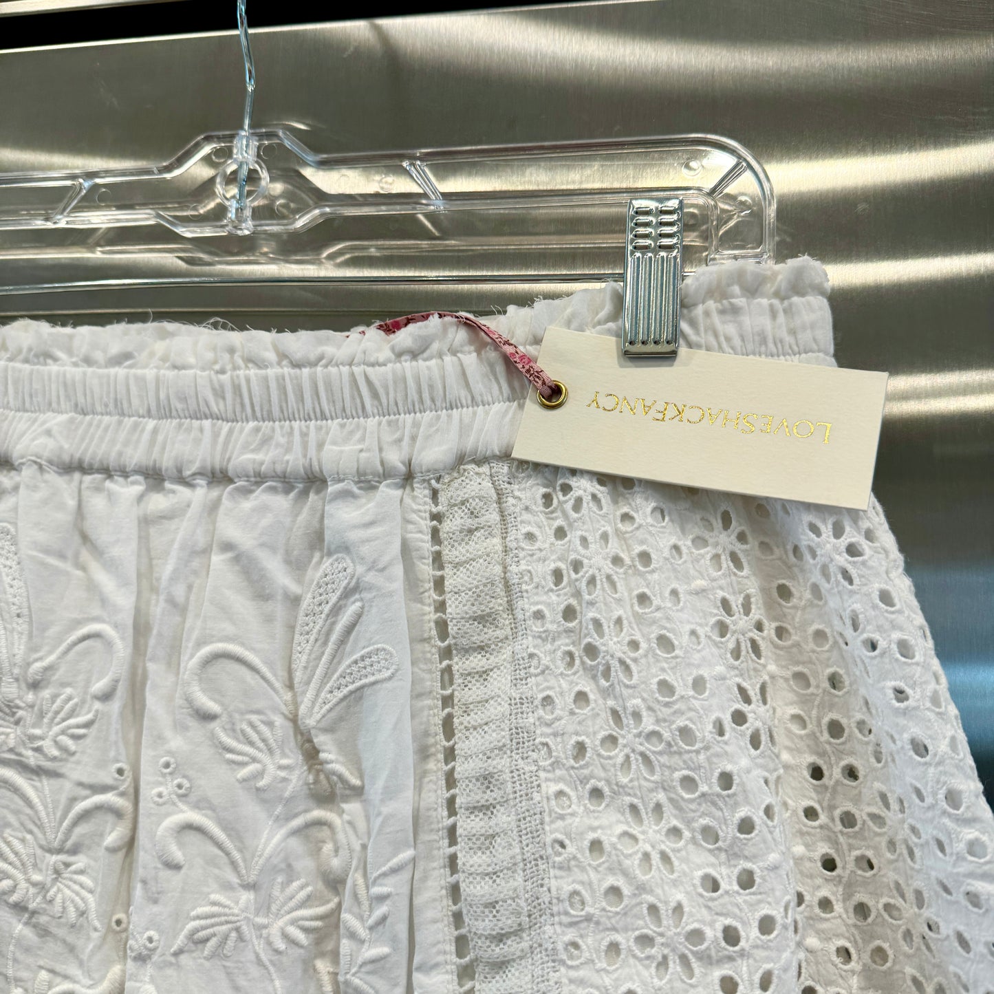 LoveShackFancy Baydar antique White lace eyelet mini skirt brand new