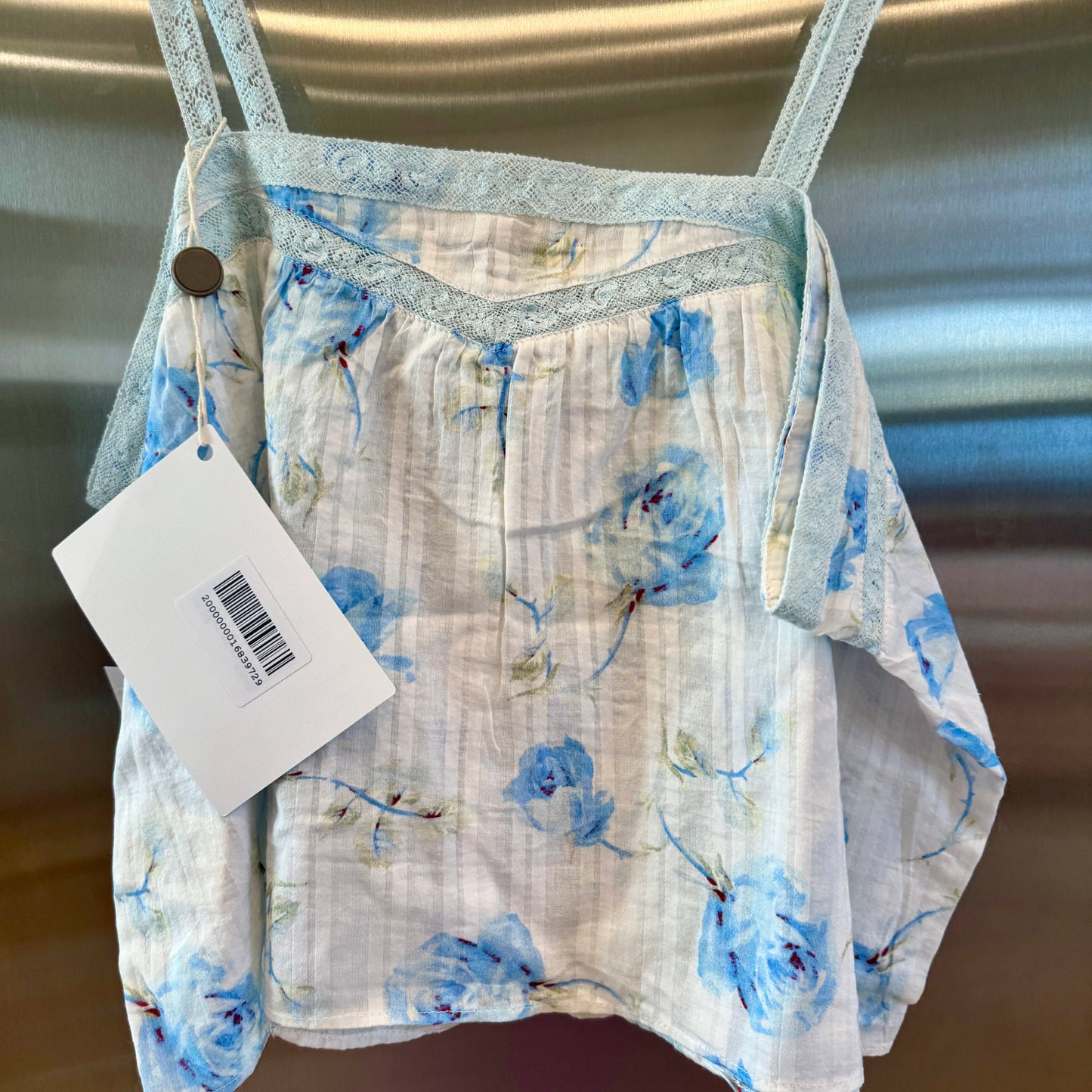 LoveShackFancy Maitri Tank Top Santa Rosa River Blue floral lace LSF brand new