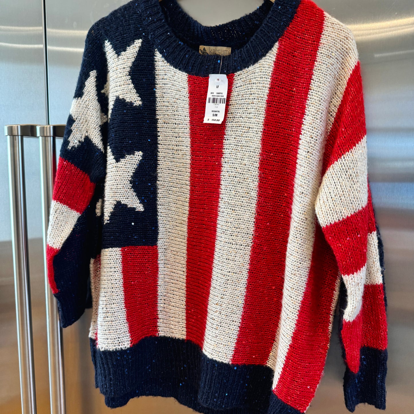 LF American Flag USA Patriotic Knit Sweater with Sequins