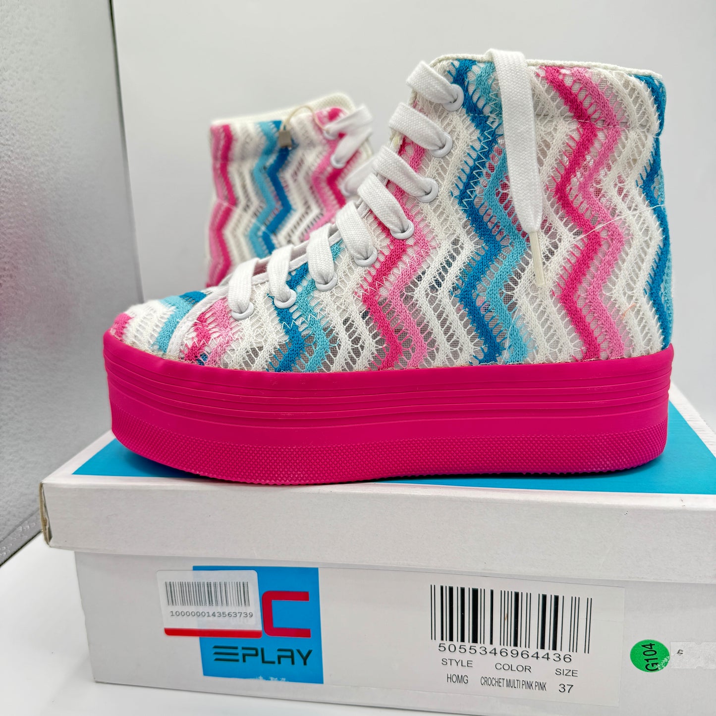 Jeffrey Campbell JC Play Homg Platform High Top Sneakers Crochet Multi pink