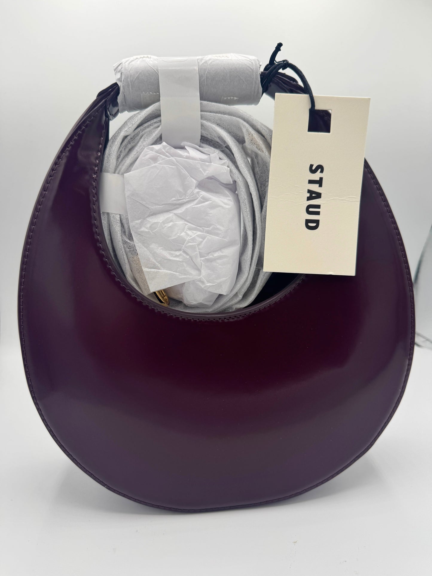 Staud Mini Moon Purse in Syrah Burgundy Leather, Crossbody Bag
