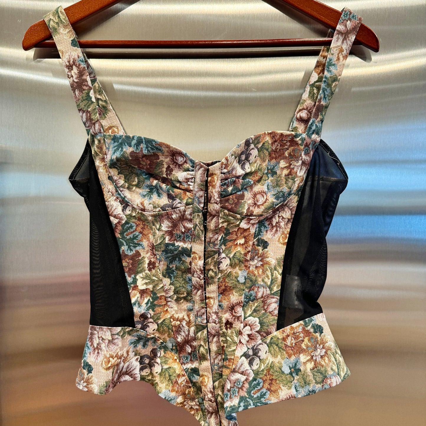 Miaou Deville Corset in Antique Floral Hook Closure Bodice Top