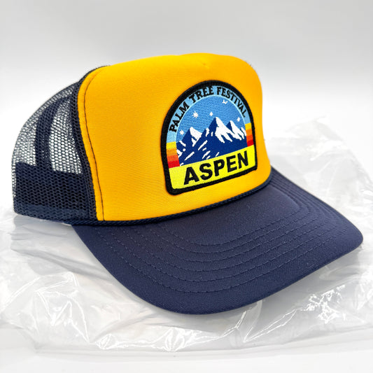Aviator Nation Aspen Palm Tree Festival Trucker Hat - Navy / Gold