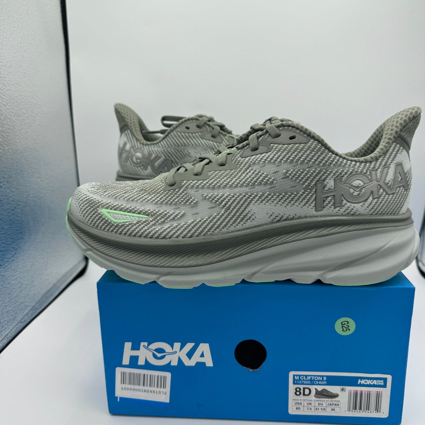 Hoka Clifton 9 Running Shoes Olive Haze Green Athletic Sneakers Khaki Grey