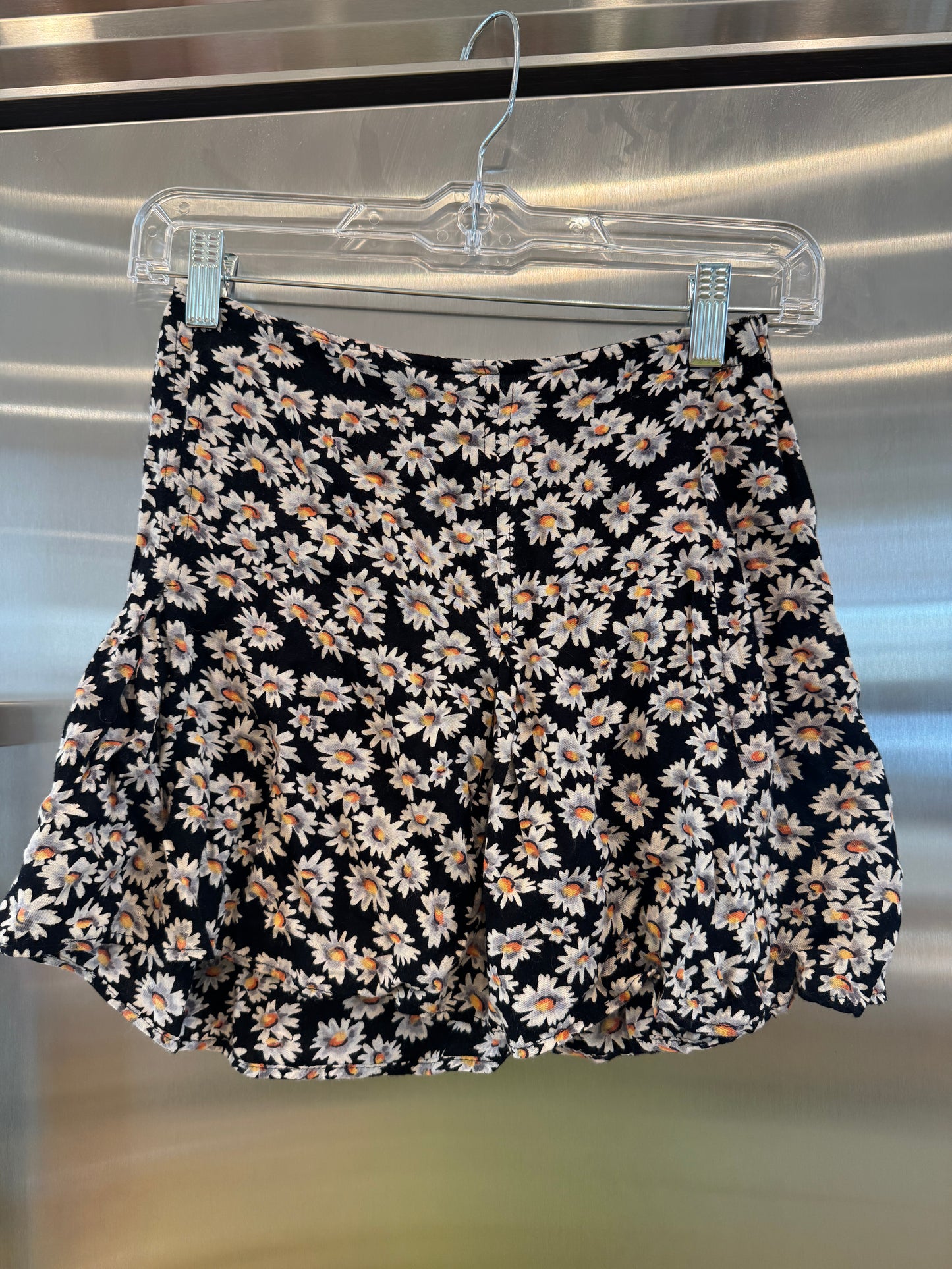 John Galt Mini Skirt in Black with white sunflowers * Pre-Owned * Brandy Melville Deadstock