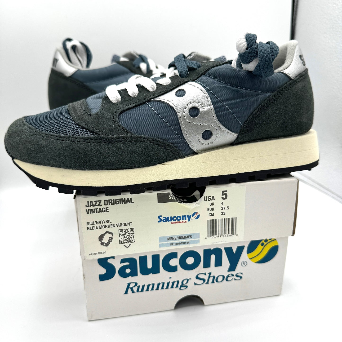 Saucony Jazz Vintage Classic Sneakers Navy Blue White Silver Original Runners