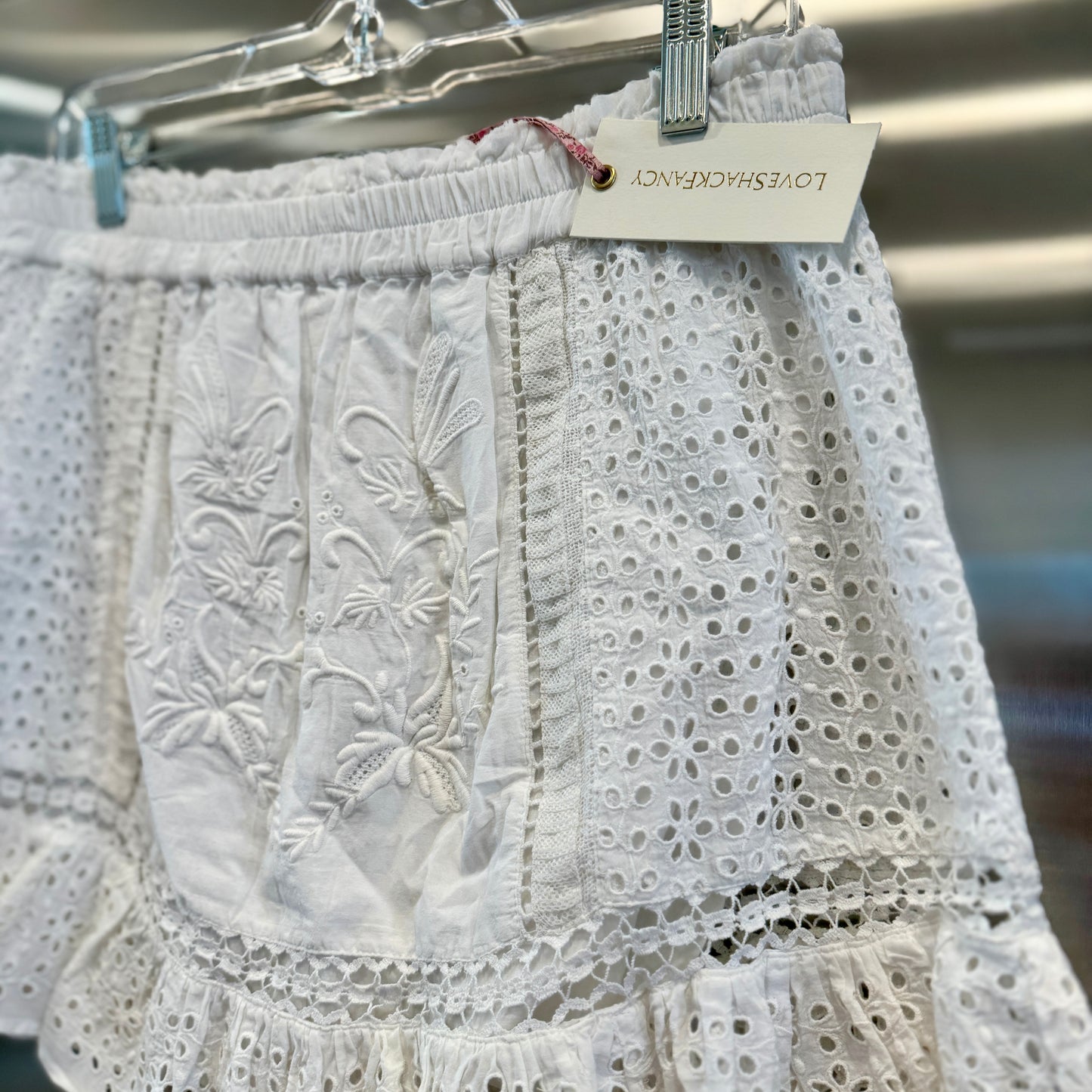 LoveShackFancy Baydar antique White lace eyelet mini skirt brand new