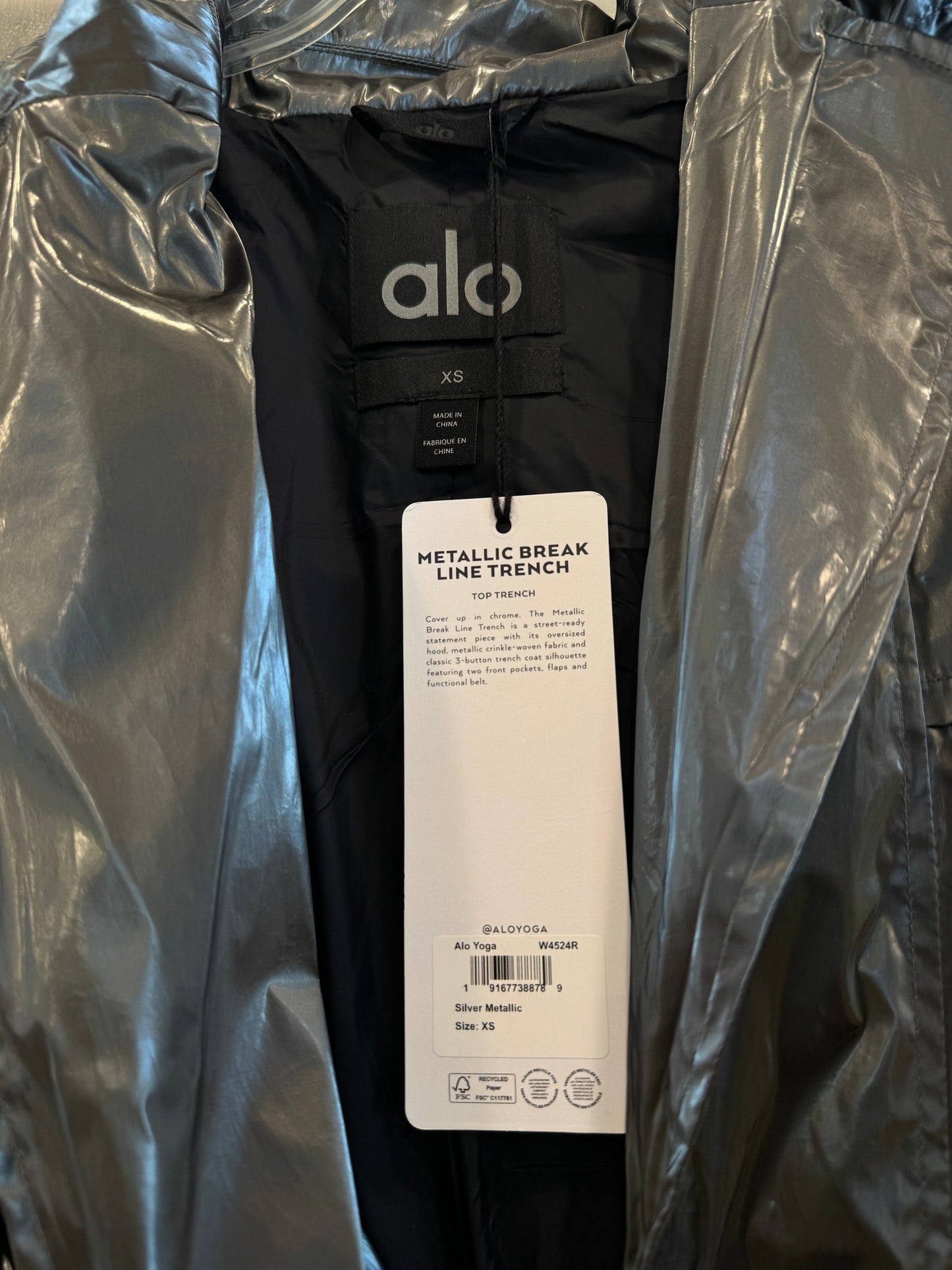 Alo Yoga Metallic Break Line Trench Jacket - Silver , Rain Resistant