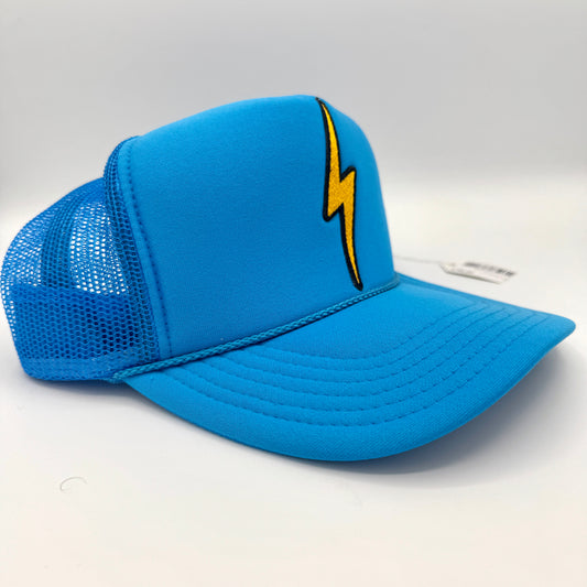 Aviator Nation Trucker Bolt Hat Neon Blue embroidered lightning patch cap