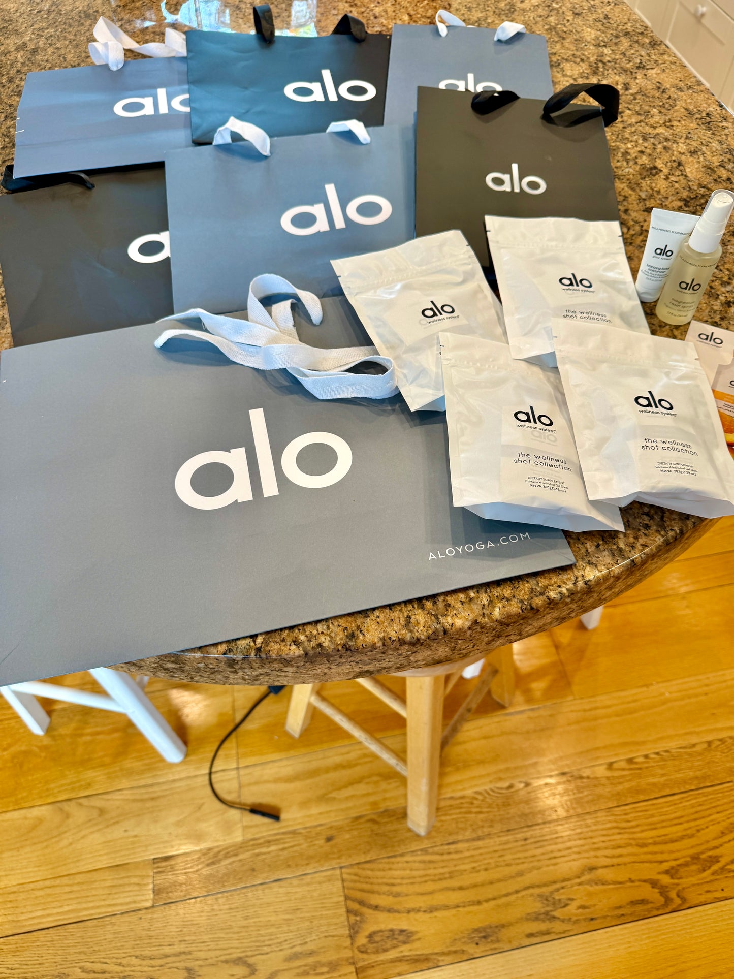 Alo Yoga Bundle of Travel Wellness and (6) Paper Bags / Gift Bags