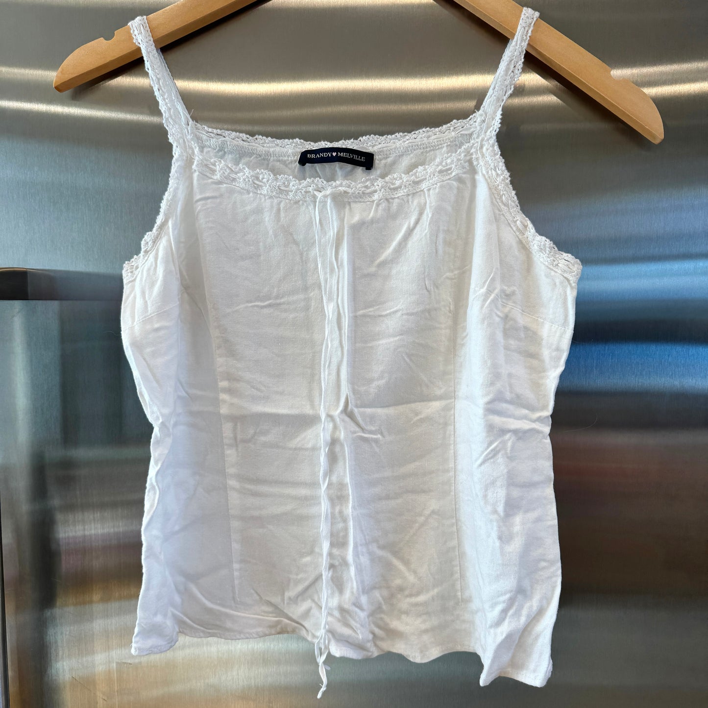 Brandy Melville Lace Trim Tank Top White Linen Pre-Owned Excellent Condition * Used