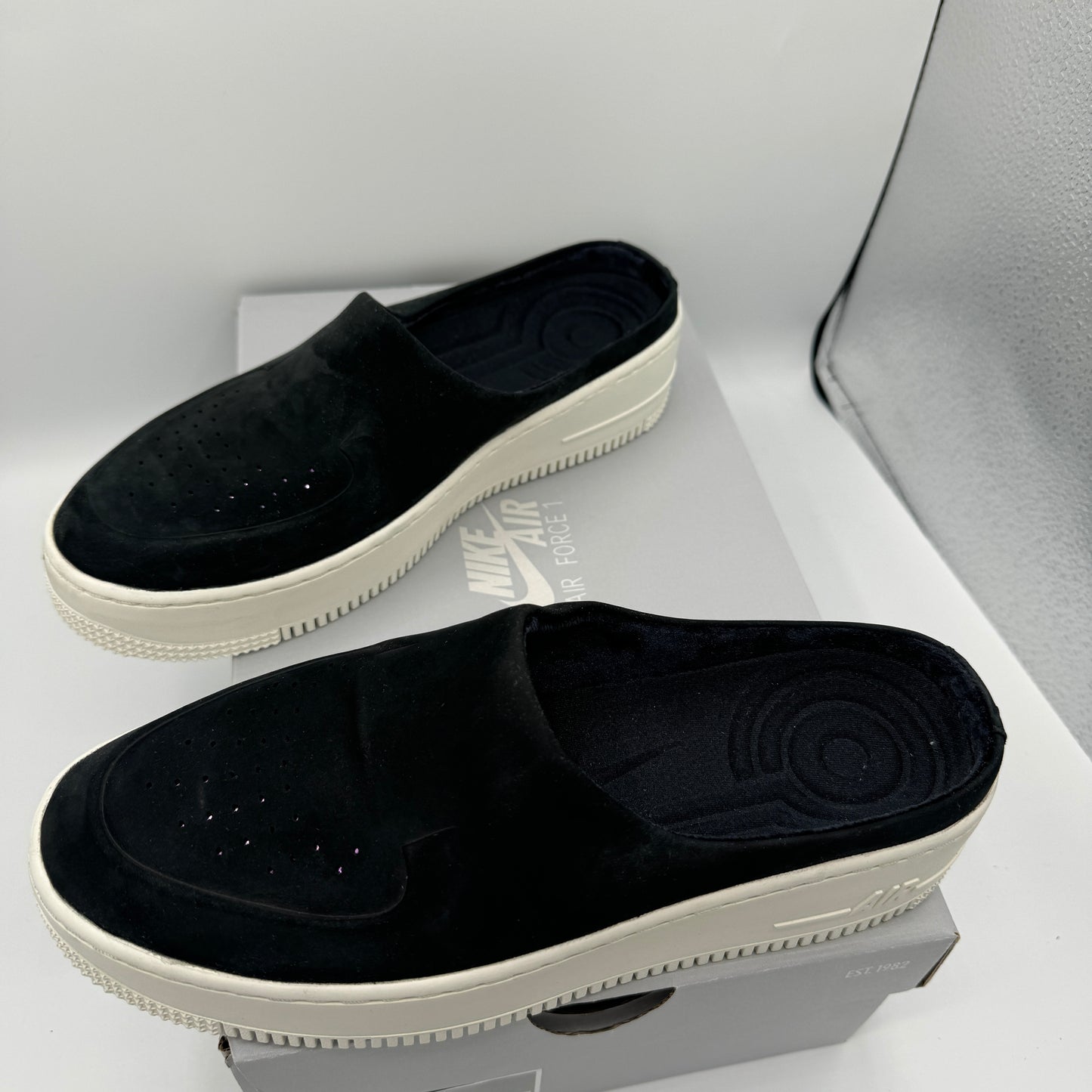 Nike Air Force 1 Lover XX Black Suede Leather Slip On Mule Platform sneakers