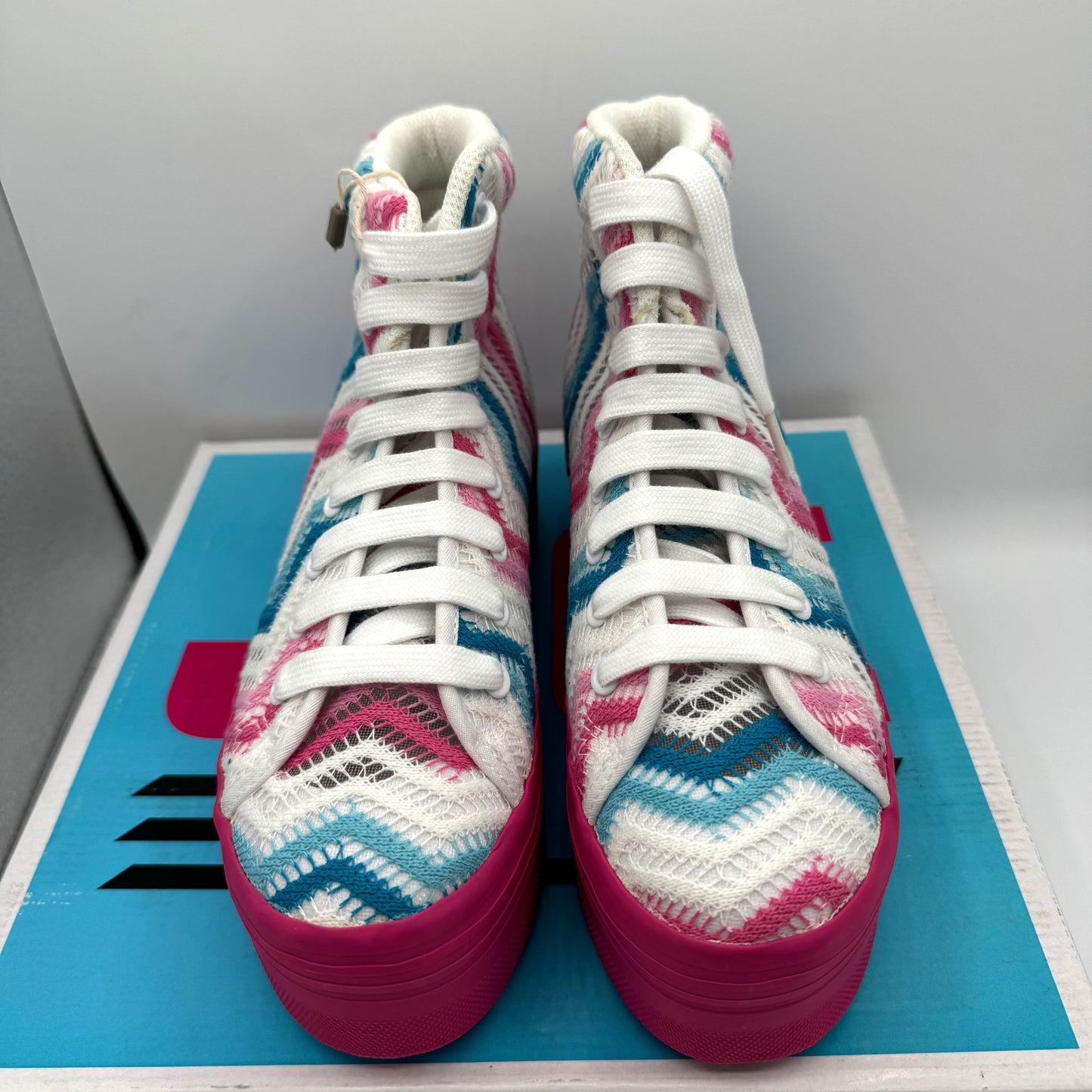 Jeffrey Campbell JC Play Homg Platform High Top Sneakers Crochet Multi pink