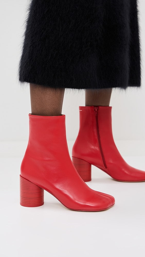 Maison Margeila MM6 Women’s Stitch Out Leather Anatomical Ankle Boots - Red