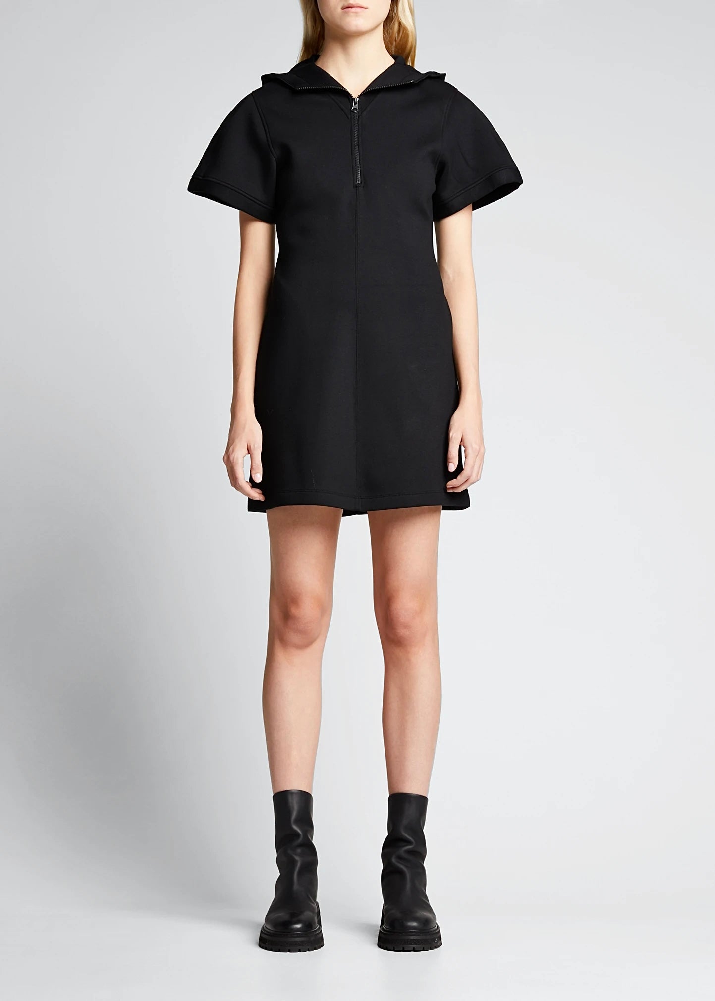 Helmut Lang Neoprene Hooded Mini Dress Black Hooded Zip up with pockets