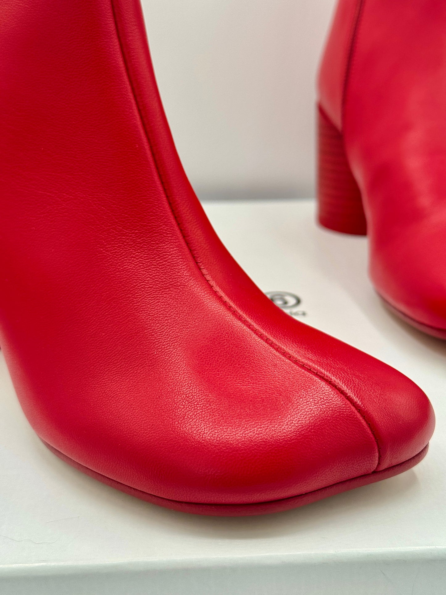 Maison Margeila MM6 Women’s Stitch Out Leather Anatomical Ankle Boots - Red