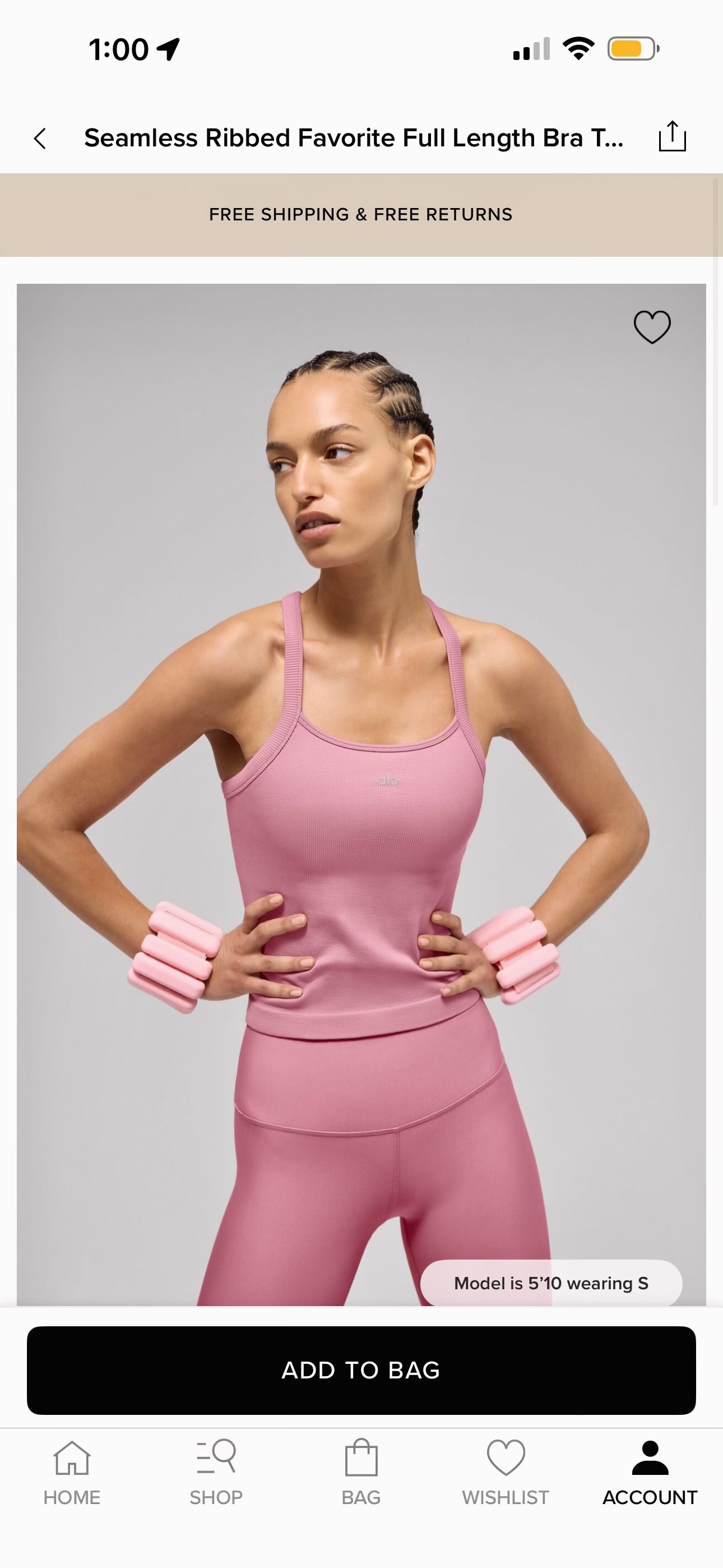Alo Matching Set- Match Point Shorts and Seamless Ribbed Favorite Full Length Bra Tank Top in Pink Wild Rose