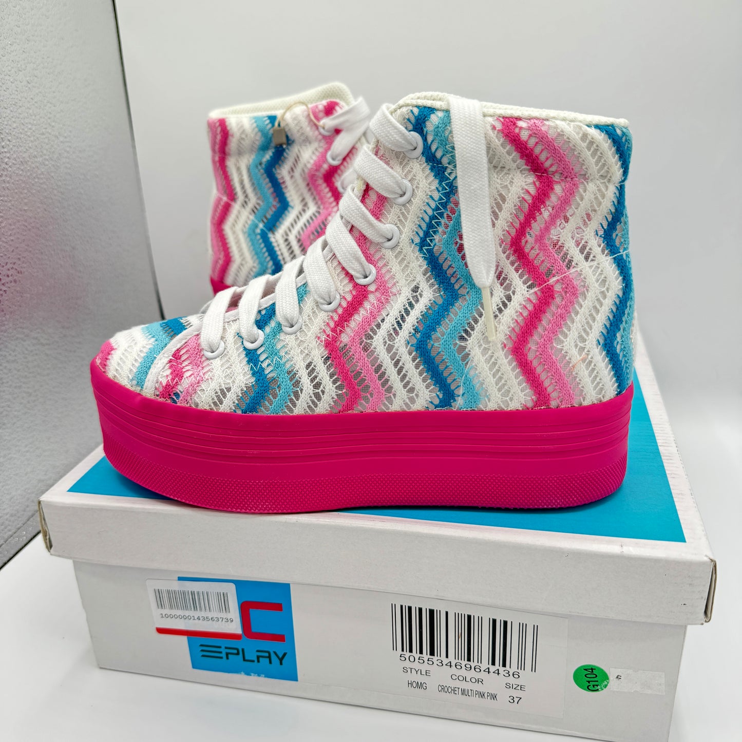 Jeffrey Campbell JC Play Homg Platform High Top Sneakers Crochet Multi pink