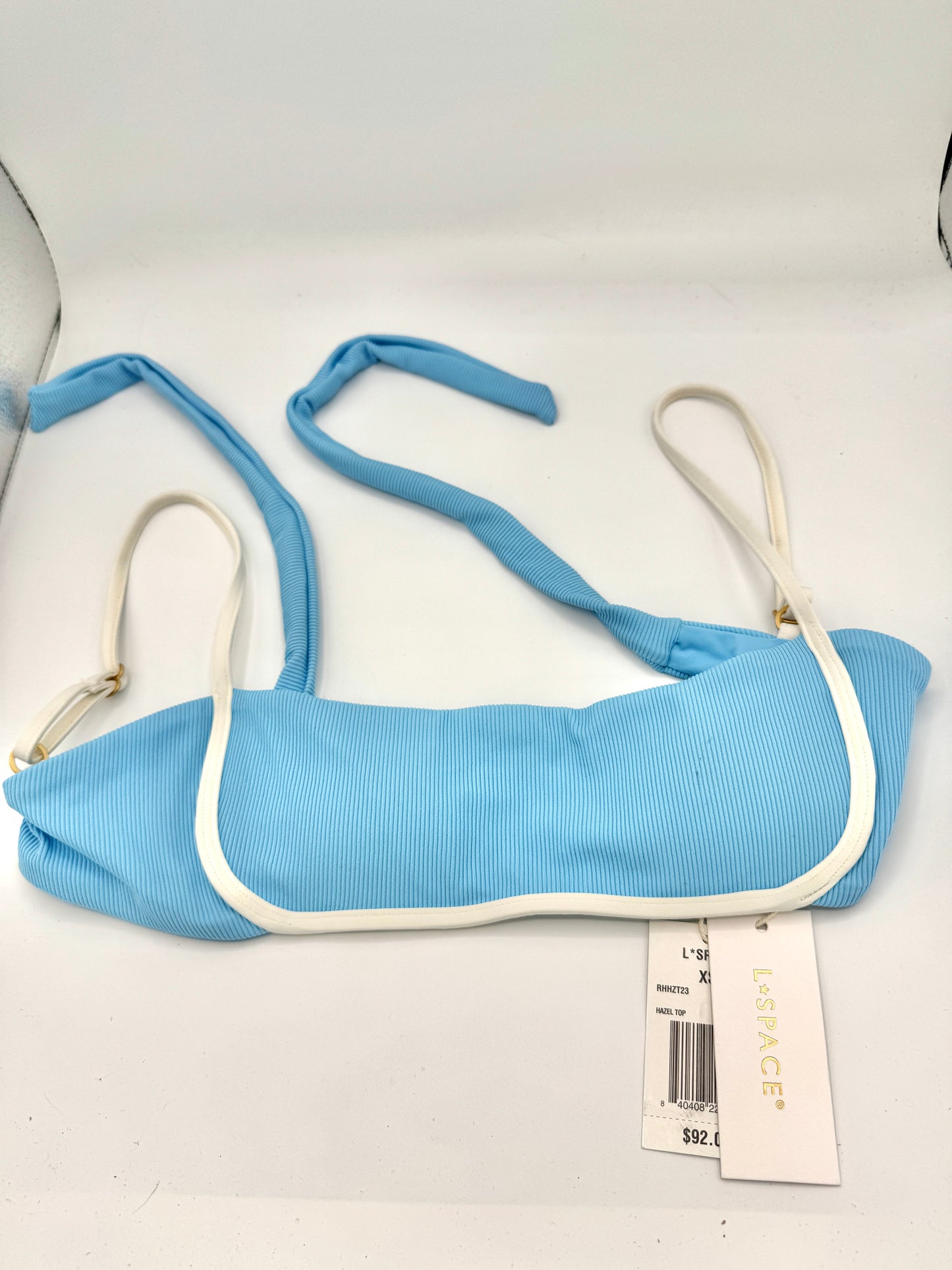 L Space Hazel Swim Top in Seaspray Blue / Cream , Ribbed Bikini