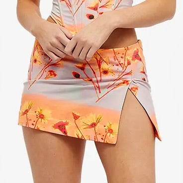 Miaou Mini Skirt Micro in Sunrise Orange Multicolor Floral Print