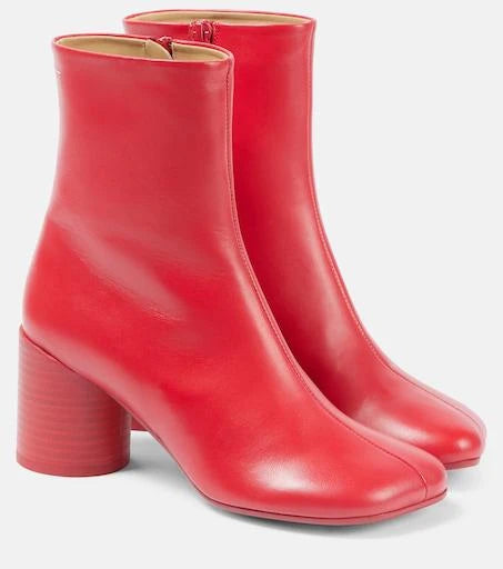 Maison Margeila MM6 Women’s Stitch Out Leather Anatomical Ankle Boots - Red
