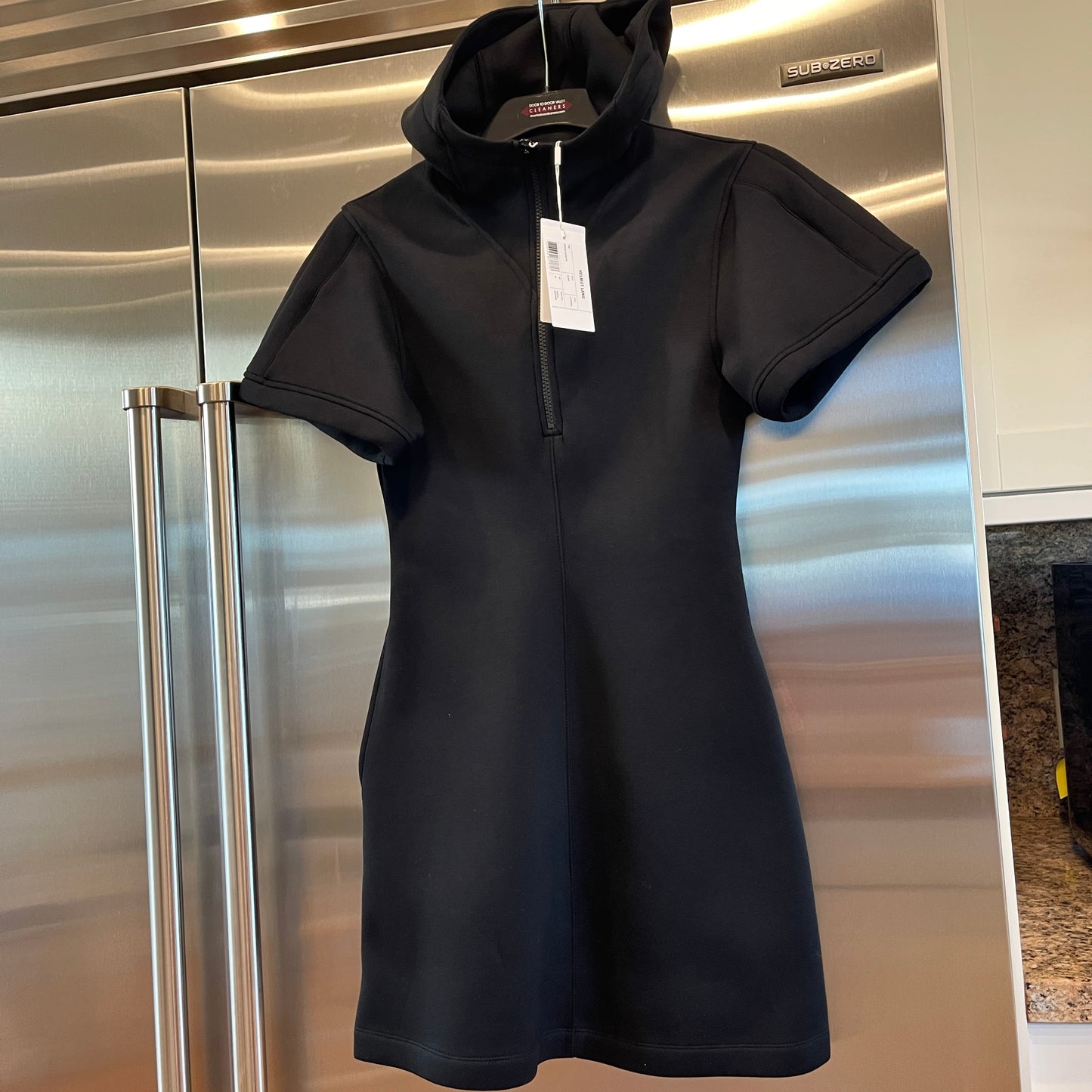 Helmut Lang Neoprene Hooded Mini Dress Black Hooded Zip up with pockets